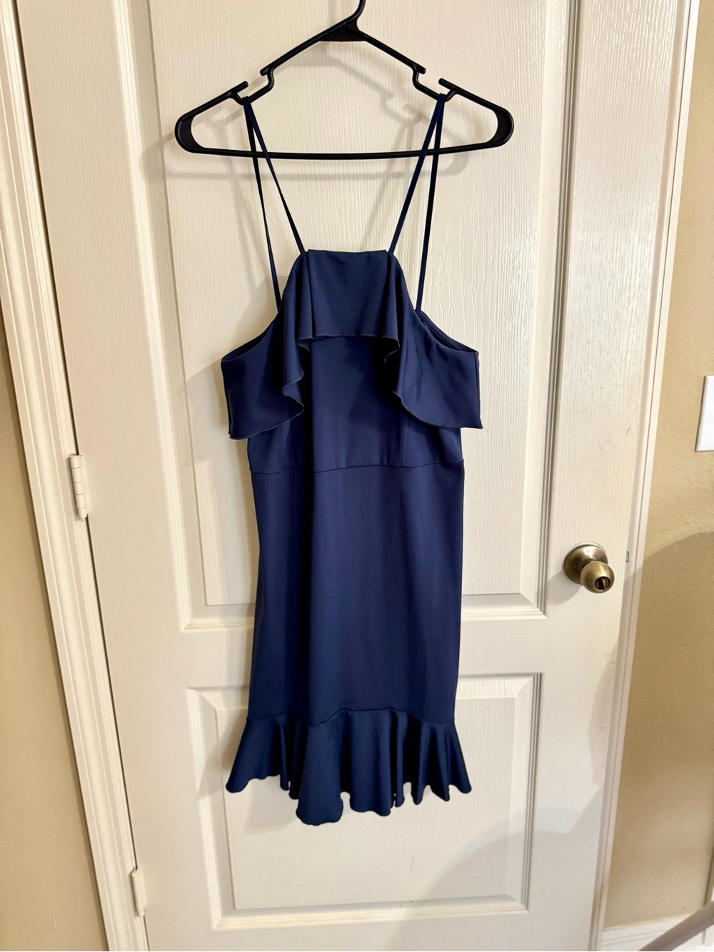 Navy Ruffle Spaghetti-Strap Dress